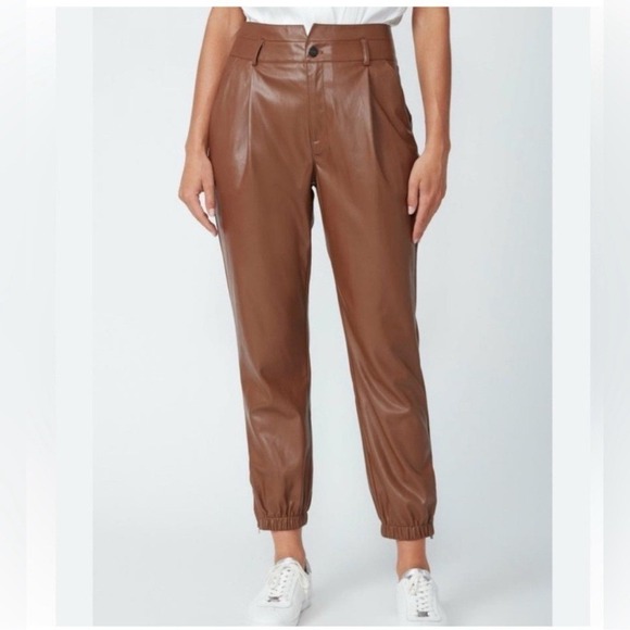 PAIGE Pants - Paige High Rise Pleated Mayslie Jogger‎ Pants, Faux Leather Cognac, Size 10, NEW
